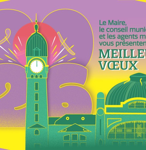 Affiche des voeux 2026 représentant la gare des Bénédictins